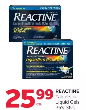 Rexall Reactine tablets or liquid gels offer