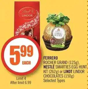 Shoppers Drug Mart Ferrero rocher grand, nestle smarties egg hunt kit or lindt lindor chocolates offer