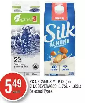 Shoppers Drug Mart Pc organics milk or silk beverages offer
