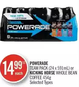 Shoppers Drug Mart Powerade team pack or kicking horse whole bean coffee offer
