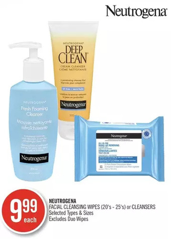 Shoppers Drug Mart Neutrogena facial cleansing wipes or cleansers offer
