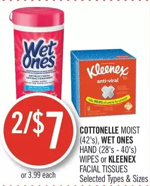 Shoppers Drug Mart Cottonelle moist, wet ones hand wipes or kleenex facial tissues offer