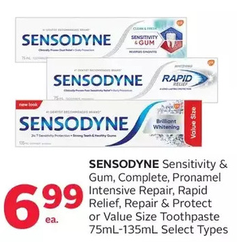 Rexall Sensodyne sensitivity & gum, complete, pronamel intensive repair, rapid relief, repair & protect or value size toothpaste offer