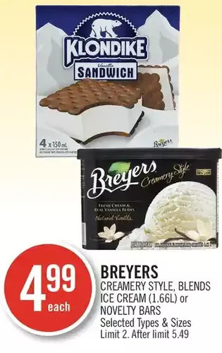 Shoppers Drug Mart Breyers creamery style, blends ice cream or novelty bars offer