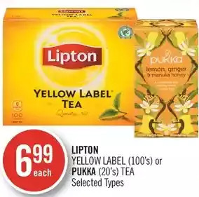 Shoppers Drug Mart Lipton yellow label or pukka tea offer