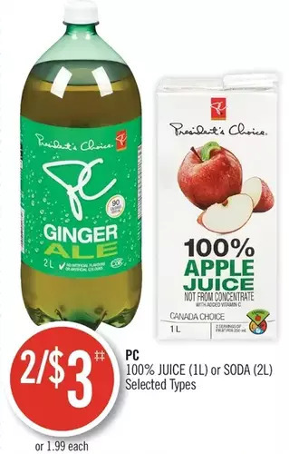 Shoppers Drug Mart Pc 100% juice or soda offer
