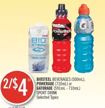 Shoppers Drug Mart Biosteel beverages, powerade or gatorade sport drink offer