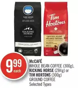 Shoppers Drug Mart Mccafe whole bean coffee, kicking horse or tim hortons ground coffee offer