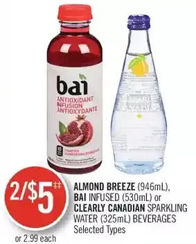 Shoppers Drug Mart Almond breeze, bai infused or clearly canadian sparkling water beverages offer