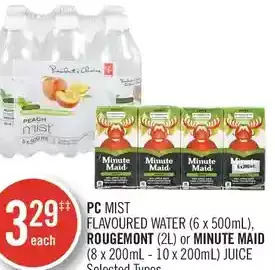 Shoppers Drug Mart Pc mist flavoured water, rougemont or minute maid juice offer