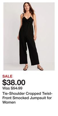 Old Navy Tie-shoulder cropped twist-front smocked jumpsuit for women offer
