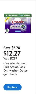 Walmart Cascade platinum plus actionpacs dishwasher detergent pods offer