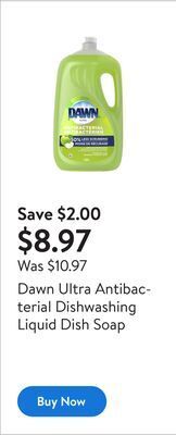 Walmart Dawn ultra antibacterial dishwashing liquid dish soap offer