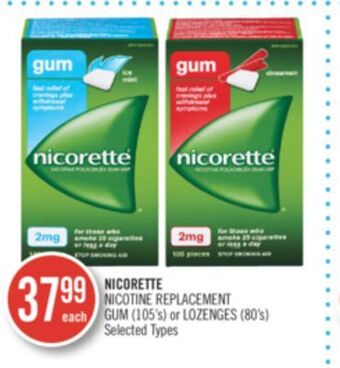 Shoppers Drug Mart Nicorette nicotine replacement gum (105's) or lozenges (80's) offer