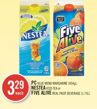 Shoppers Drug Mart Pc blue menu margarine (454g), nestea iced tea or five alive real fruit beverage (1.75l) offer