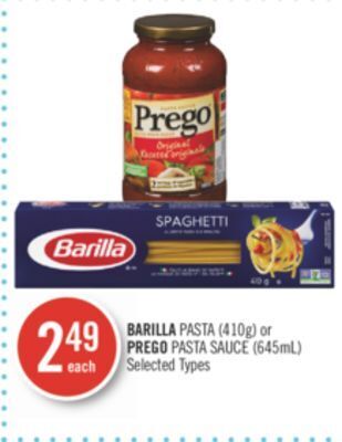 Shoppers Drug Mart Barilla pasta (410g) or prego pasta sauce (645ml) offer