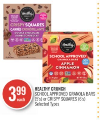 Shoppers Drug Mart Healthy crunch school approved granola bars (5's) or crispy squares(6's) offer