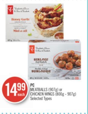 Shoppers Drug Mart Pc meatballs (907g) or chicken wings (800g - 907g) offer