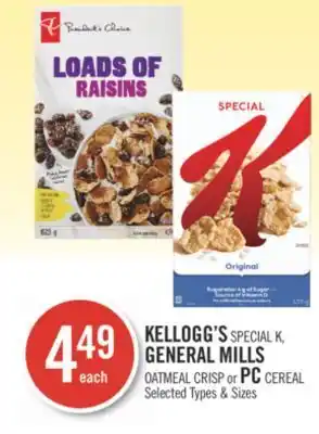 Shoppers Drug Mart Kellogg's special k, general mills oatmeal crisp or pc cereal offer