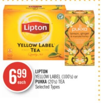 Shoppers Drug Mart Lipton yellow label (100's) or pukka (20's) tea offer