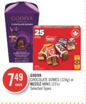 Shoppers Drug Mart Godiva chocolate domes (124g) or nestle minis (25's) offer