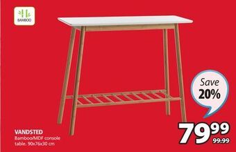 JYSK Vandsted bamboo/mdf console table offer