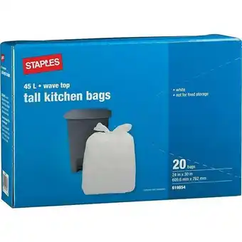 Staples Staples tall kitchen garbage bags, wave top, white, 24 x 30, 20-pack offer