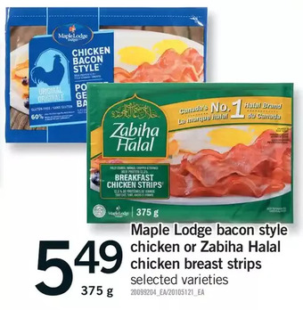 Fortinos Maple lodge bacon style chicken or zabiha halal chicken breast strips offer