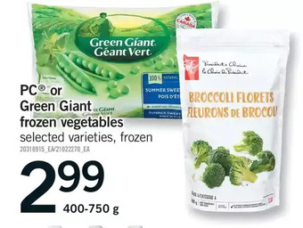 Fortinos Pc or green giant frozen vegetables offer