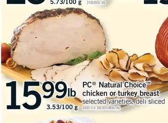 Fortinos Pc natural choice chicken or turkey breast offer
