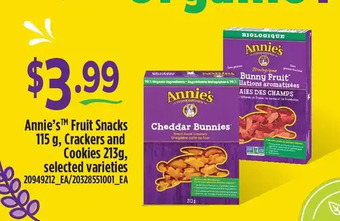 Fortinos Annie's fruit snacks, crackers and cookies offer