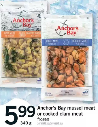 Fortinos Anchor's bay mussel meat or cooked clam meat offer