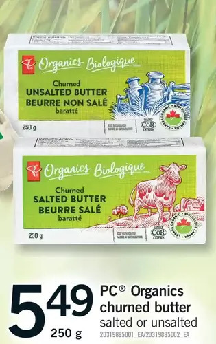 Fortinos Pc organics churned butter offer