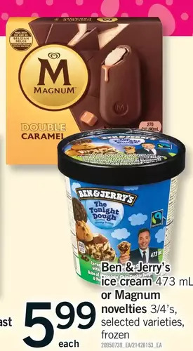 Fortinos Ben & jerry's ice cream or magnum novelties offer