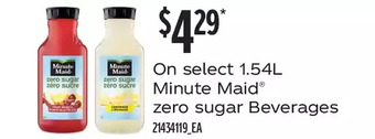 Fortinos Minute maid zero sugar beverages offer