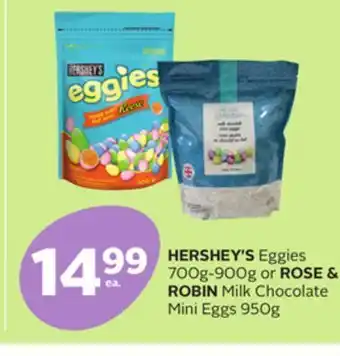 Rexall Hershey's eggies 700g-900g or rose & robin milk chocolate mini eggs 950g offer