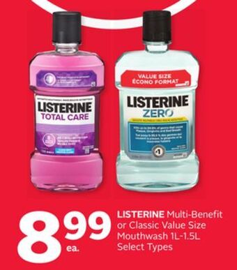 Rexall Listerine multi-benefit or classic value size mouthwash 1l-1.5l offer
