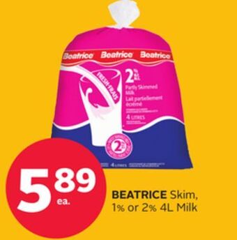 Rexall Beatrice skim, 1% or 2% 4l milk offer