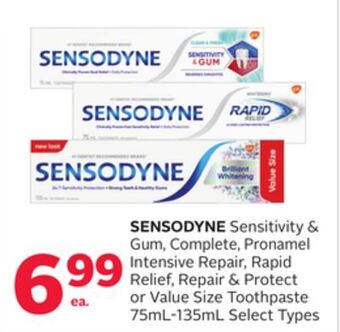 Rexall Sensodyne sensitivity & gum, complete, pronamel intensive repair, rapid relief, repair & protect or value size toothpaste 75m offer