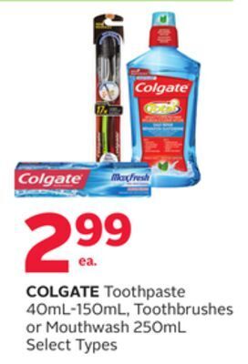 Rexall Colgate toothpaste 40ml-150ml, toothbrushes or mouthwash 250ml offer