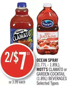 Shoppers Drug Mart Ocean spray, mott's clamato or garden cocktail beverages offer