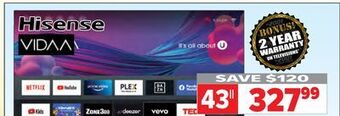 2001 Audio Video Hisense 43 4k ultra hd vidaa tv offer