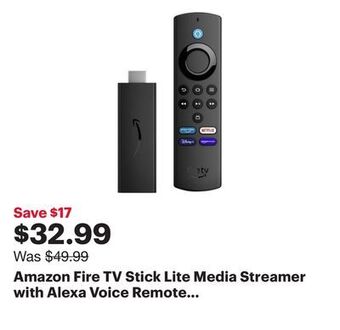 Best Buy Amazon fire tv stick lite media streamer with alexa voice remote lite (2022) offer