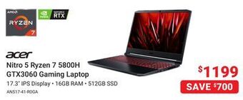 Visions Electronics Acer nitro 5 ryzen 5800h gtx3060 gaming laptop offer