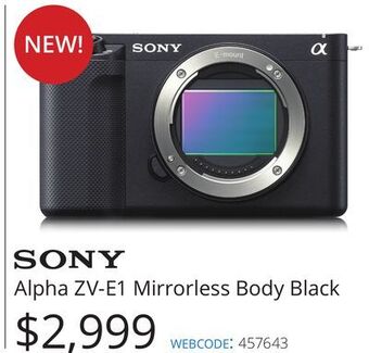 Vistek Sony alpha zv-e1 mirrorless body black offer