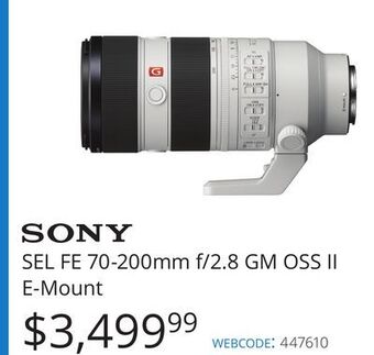Vistek Sony sel fe 70-200mm f/2.8 gm oss ii e-mount offer
