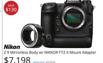 Vistek Nikon z 9 mirrorless body w/ nikkor ftz ii mount adapter offer