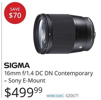 Vistek Sigma 16mm f/1.4 dc dn contemporary – sony e-mount offer