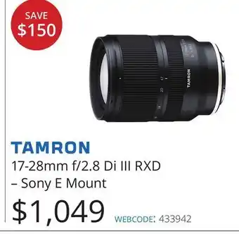 Vistek Tamron 17-28mm f/2.8 di iii rxd-sony e mount offer