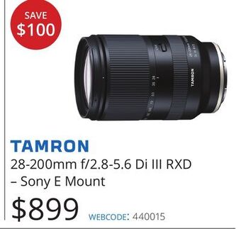 Vistek Tamron 28-200mm f/2.8-5.6 di iii rxd – sony e mount offer
